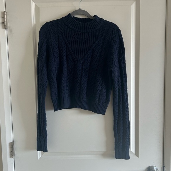Guess Diane Foil Cable Mock Neck Sweater in Blue XL - Picture 3 of 8